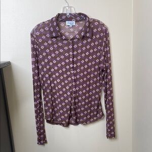 Lavender moon Brown Button Down Shirt Fitted Notched Collar